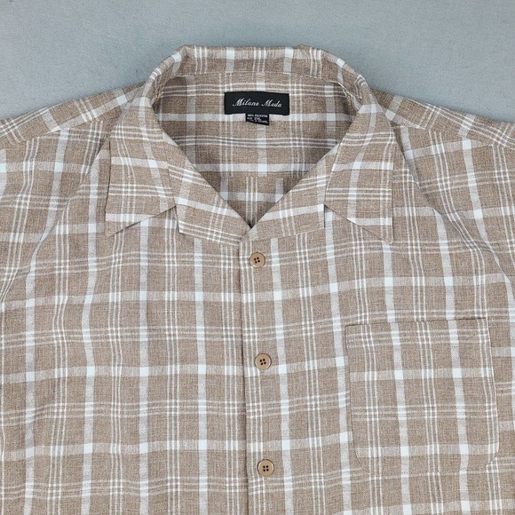 Milano Moda Shirt Men's XXL Brown White‎ Plaid Button Down Casual - Picture 2 of 10
